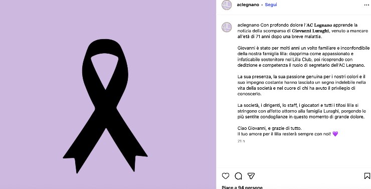 Calcio lutto Legnano